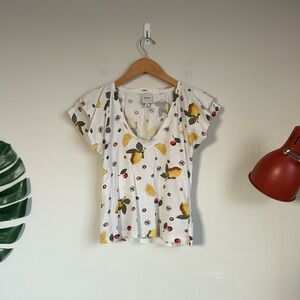 Anthropologie Maeve Fruit Print Ruffle Tee
